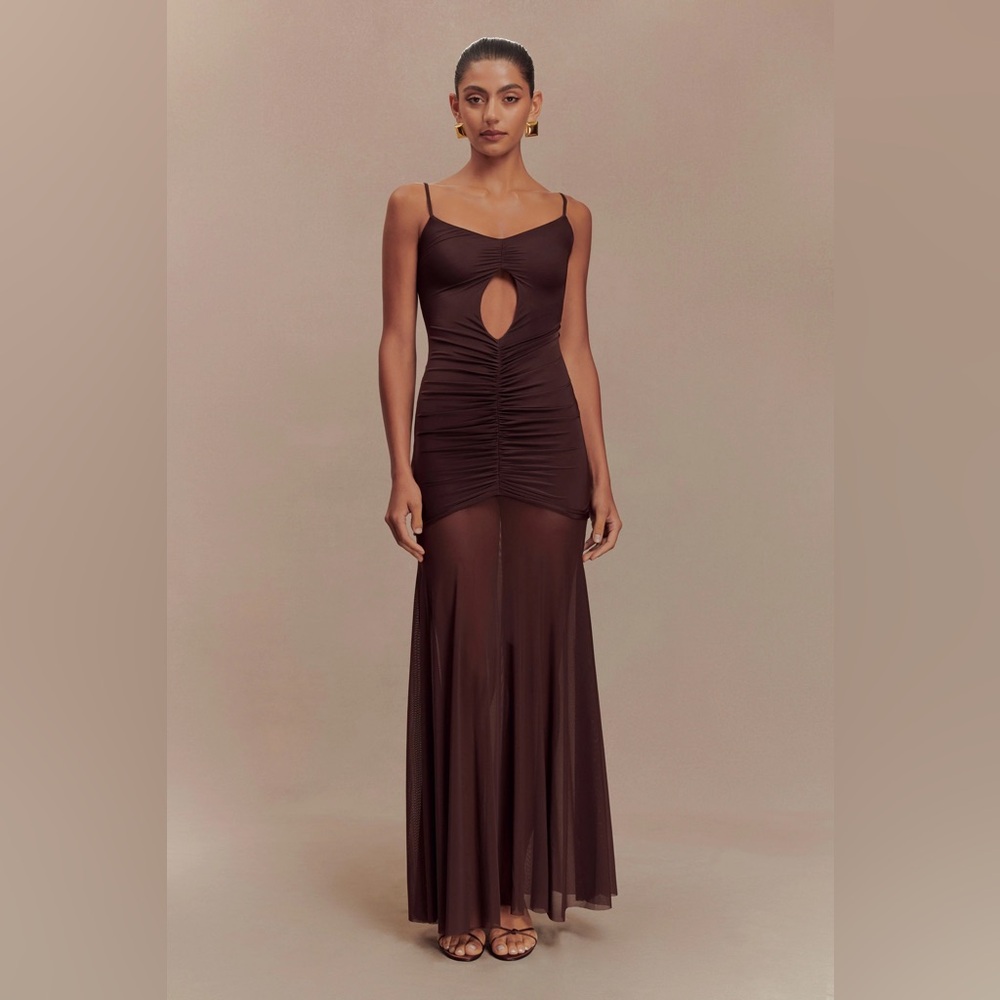 Meshki Delaney Slinky And Mesh Maxi Dress - Chocolate XS New With Tags
